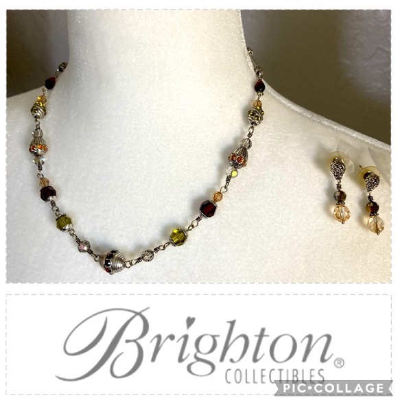 Brighton Jewelry - Brighton matching silver plated glass bead necklace and earrings